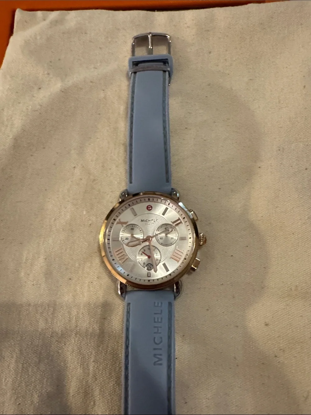 Michele Sporty Sail Chronograph Watch with Blue Silicone Strap